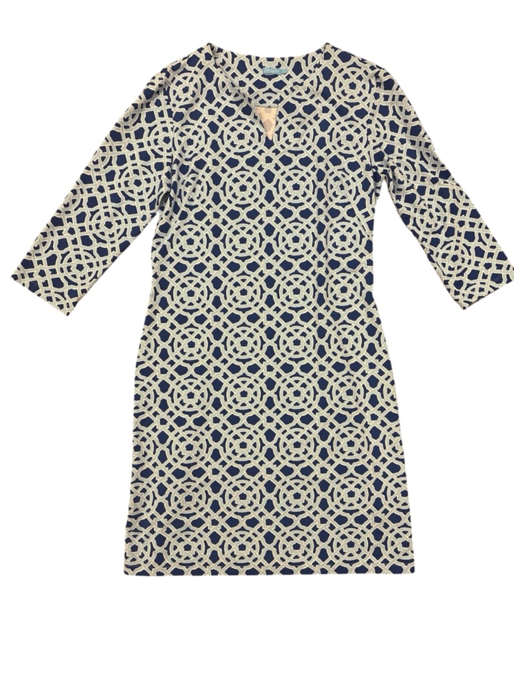 J. McLaughlin Blue Geometric Shift Dress, Size Large
